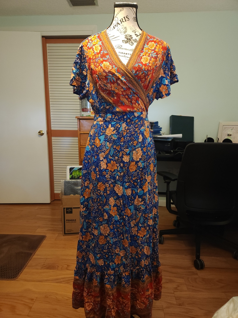 Bohemian Wrap Maxi Dress in Blue and Orange